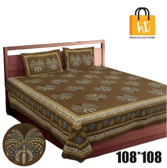 Bedsheet Adda-Super Mega King Size  King Size(108*108 in)-Pure Cotton Sanganeri Printed Jaipuri  Double Bedsheet With 2 Matching Pillow Covers-RJ-14-03-(108*108)-HT8413