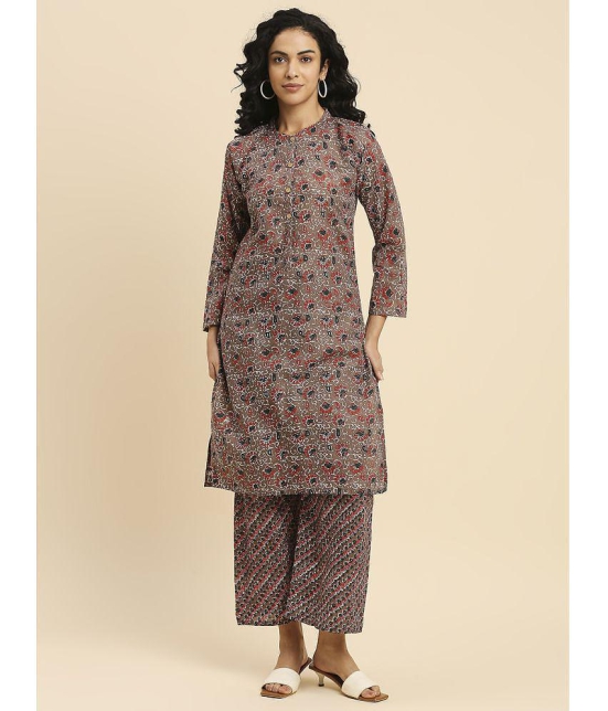 gufrina Cotton Printed Kurti With Palazzo Womens Stitched Salwar Suit - Brown ( Pack of 1 ) - None