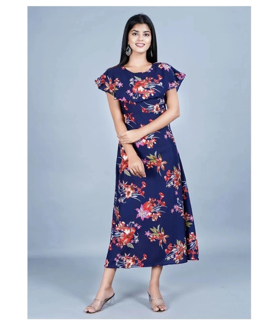 Rangun Crepe Blue A- line Dress - Single - None