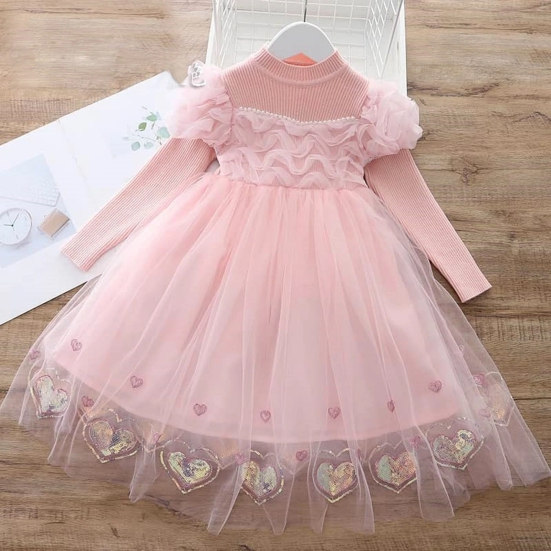 Girls Princess Party Wear Dress-Pink / 4-5 Years / 110