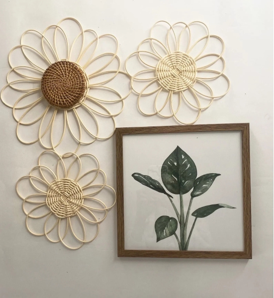 Zik Impex 3 Piece Rattan Flower Set, Wall decor, Boho Basket Wall, Wall Art, Nursery Wall Decor, Flower Wall Decor, Handmade Wall Hangings, Bohemian Wall Decor