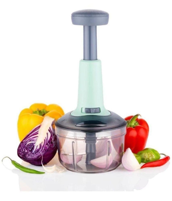 iview kitchenware Hand Push Chopper Blue Stainless Steel Mannual Chopper 650 ml ( Pack of 1 ) - Blue