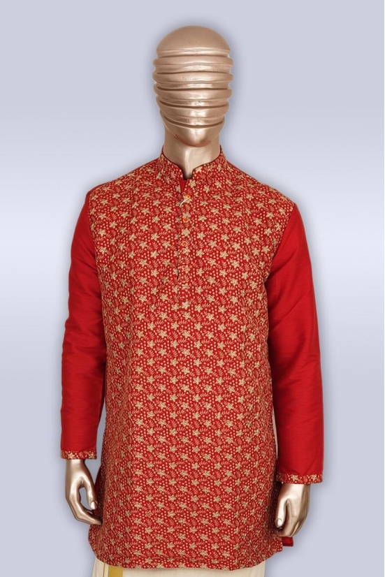 Red Color Semi Silk Gents Kurta