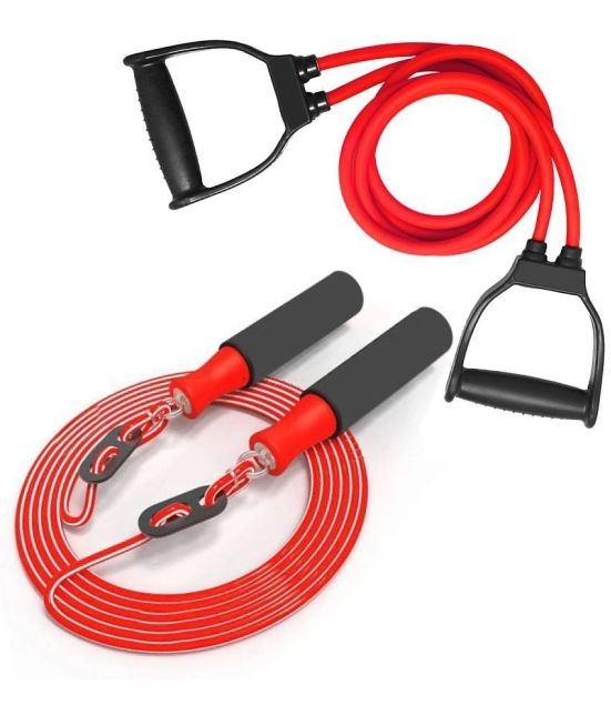 Double Toning Tube Resistance Tube ,Skipping Rope Jump Rope. Resistance Tube - Red