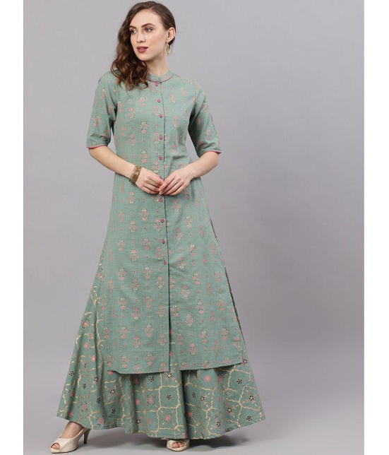 Antaran - Green Cotton Women's Shirt Style Kurti ( Pack of 1 ) - None