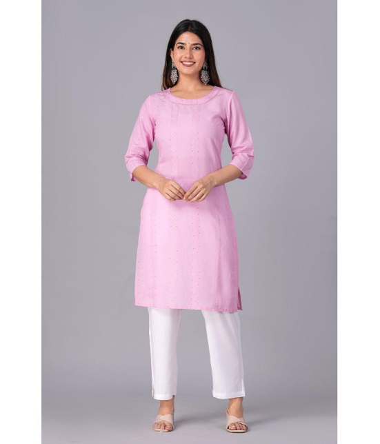 Doriya Cotton Blend Embroidered Kurti With Palazzo Women's Stitched Salwar Suit - Pink ( Pack of 1 ) - None