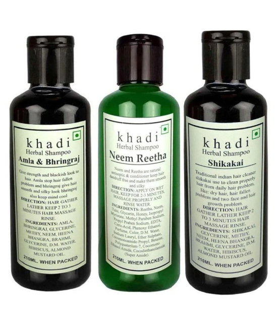 Khadi Hair combo - Amla Bhringraj, Neem Reetha, & Shikakai Shampoo 630 ml- Pack of 3 (210 ml Each)