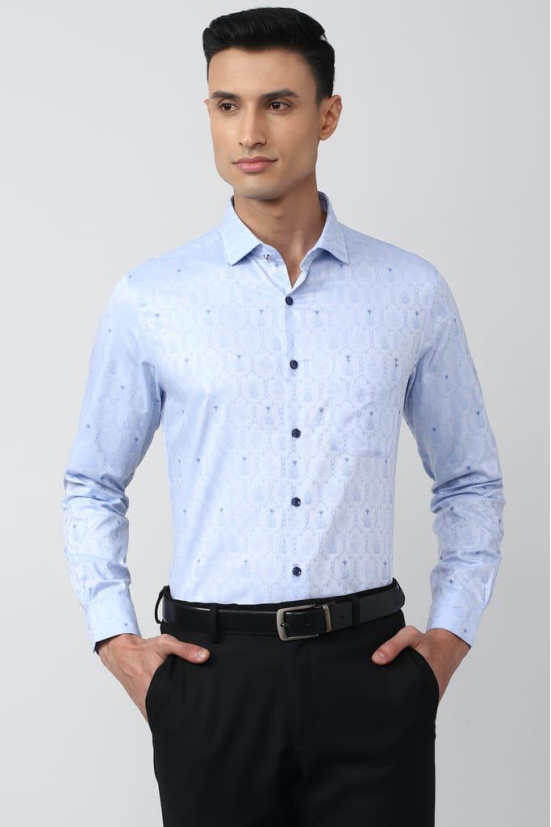 Men Blue Regular Fit Formal Full Sleeves Formal Shirt