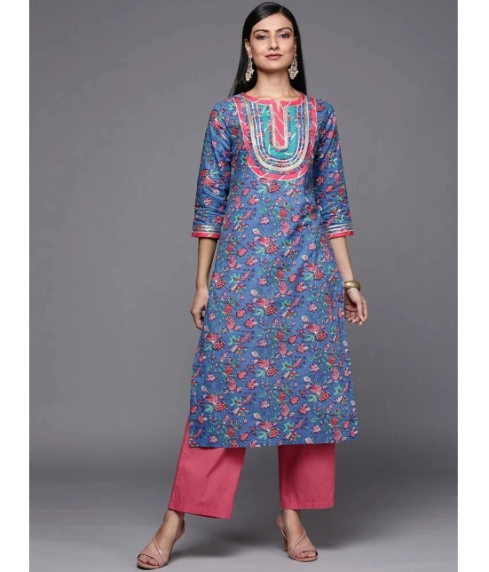 Varanga Cotton Printed Straight Womens Kurti - Blue ( Pack of 1 ) - None