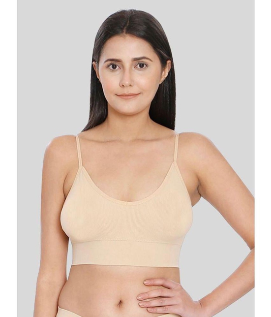 ILRASO - Beige Cotton Blend Removable Padding Women's Sports Bra ( Pack of 1 ) - None