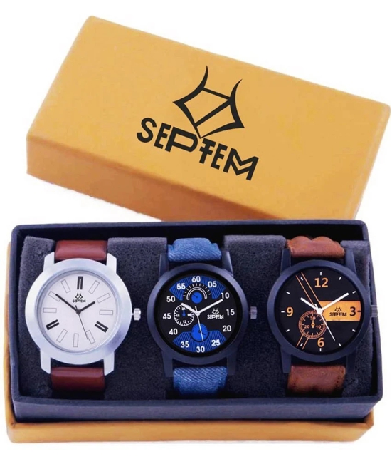 Septem Multicolor Leather Analog Mens Watch