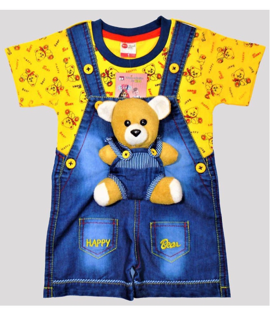 Wise Guys - Yellow & Blue Denim Baby Boy,Baby Girl Dungaree Sets ( Pack of 1 ) - None