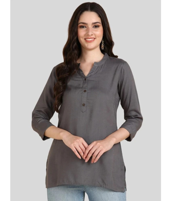 PPTHEFASHIONHUB Rayon Solid Straight Womens Kurti - Grey ( Pack of 1 ) - None