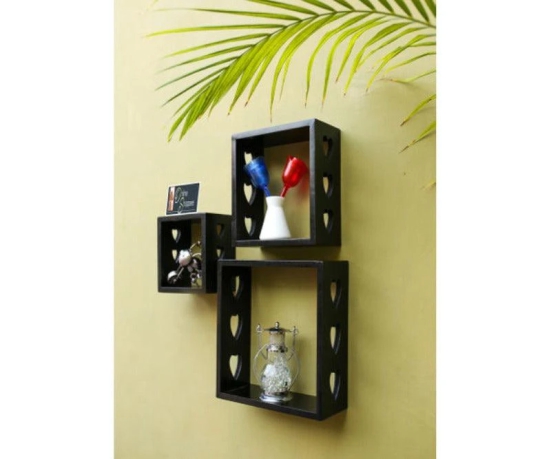 Wooden Floating Wall Shelves Set of 3-Black