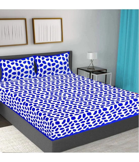 FrionKandy Living Cotton Abstract Double Bedsheet with 2 Pillow Covers - Blue - Blue