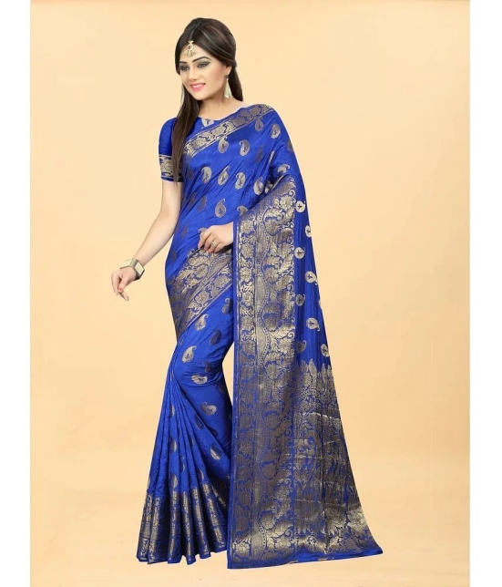 Gazal Fashions - Blue Banarasi Silk Saree With Blouse Piece ( Pack of 1 ) - Blue