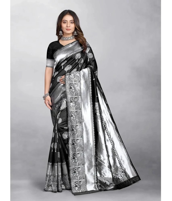 Gazal Fashions - Black Banarasi Silk Saree With Blouse Piece ( Pack of 1 ) - Black