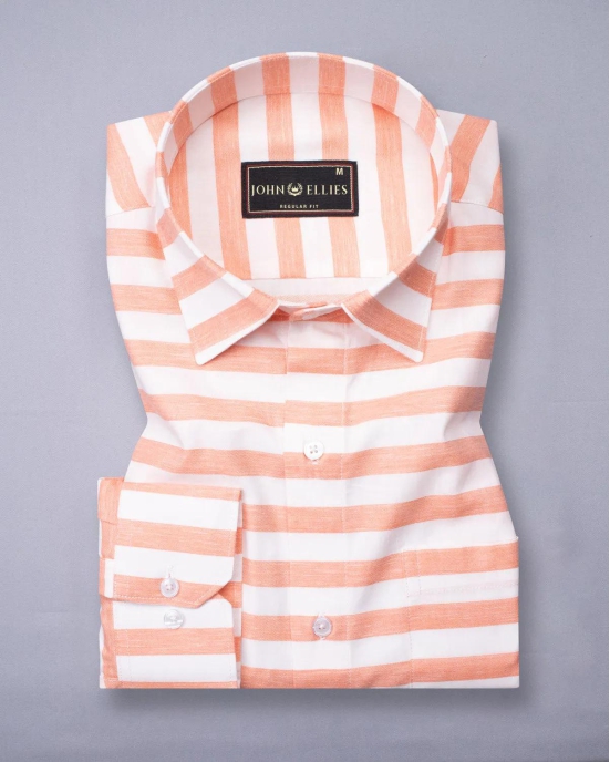 Atomic Orange And White Stripe Cotton Linen Shirt-39 / S