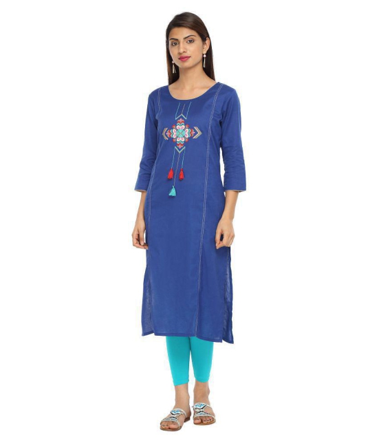 Alena Blue Cotton Straight Kurti - L