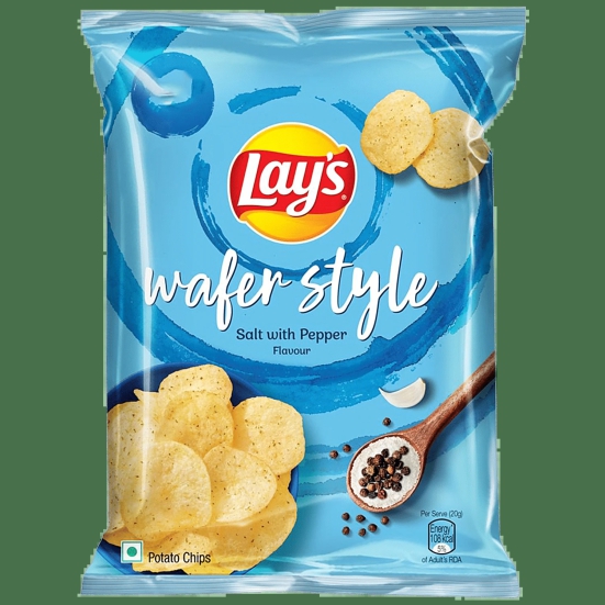 Lays Wafer Style Potato Chips - Salt With Pepper Flavour, Crispy Thin Snacks, 40 G