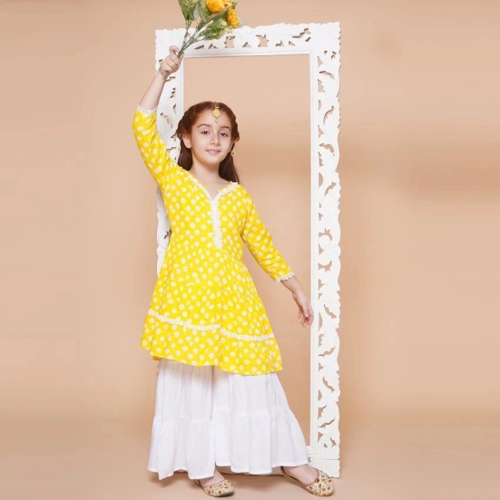 Arshia Fashions Yellow Cotton Blend Girls Kurta and Sharara Set ( Pack of 1 ) - None