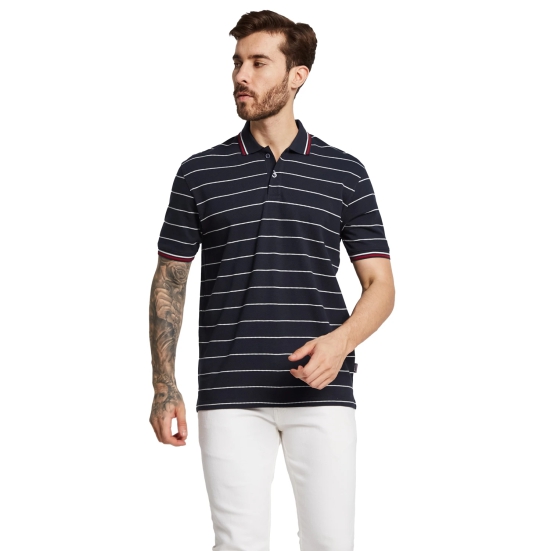 Octave Men Polo Collar Striped Nautical T-Shirt