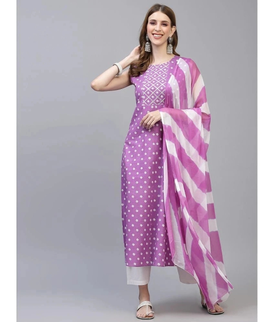 Stylum Rayon Printed A-Line Womens Kurti with Dupatta - Purple ( Pack of 1 ) - None