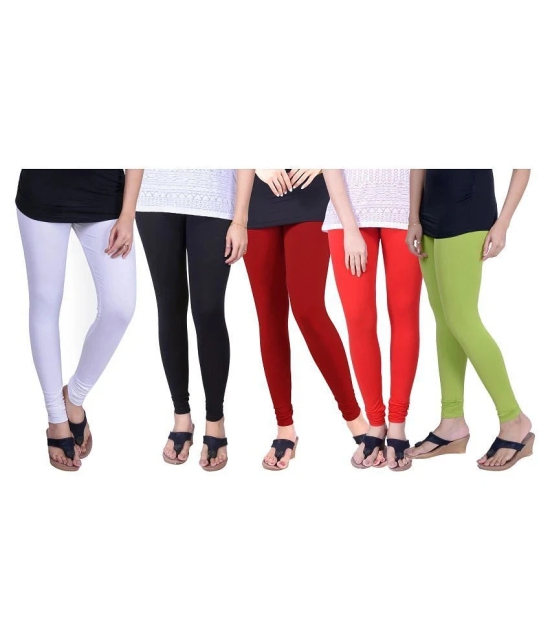 TCG Combo of 5 Leggings Rama Green, Red, Maroon, Black & White_GL504 - S