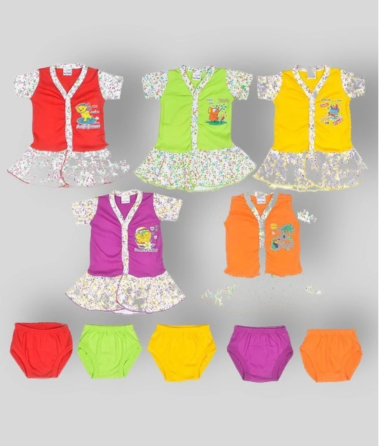 Sathiyas Red, Green, Yellow, Purple and Orange Baby Girls Knee Length Dresses Pack of 5 - None