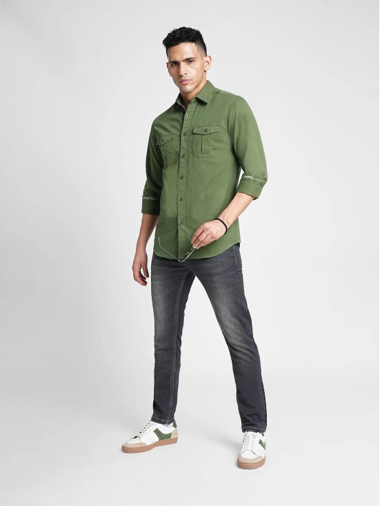 Olive Cotton Double Pocket Shirt-L / Olive