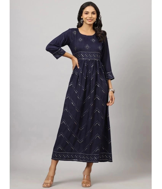 Juniper Cotton Embellished Ankle Length Womens A-line Dress - Navy Blue ( Pack of 1 ) - None