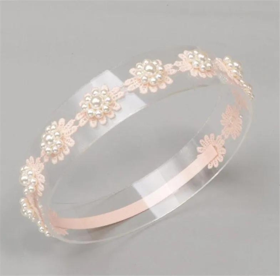 Pret my baby lace headband with pearls-peach