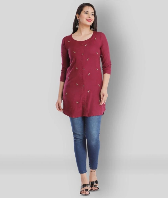 HIGHLIGHT FASHION EXPORT - Maroon Viscose Womens Straight Kurti ( Pack of 1 ) - S