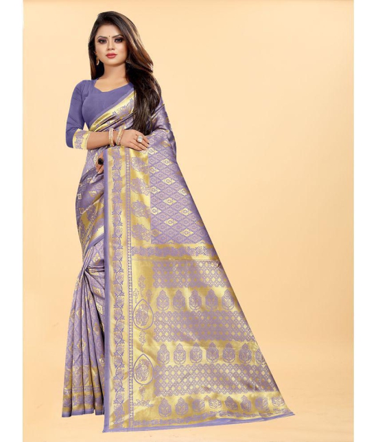 Gazal Fashions - Lavender Banarasi Silk Saree With Blouse Piece ( Pack of 1 ) - Lavender