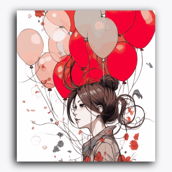 A Girl with Red Balloons-Wooden Frame / 18x20 inch / 24 Palette