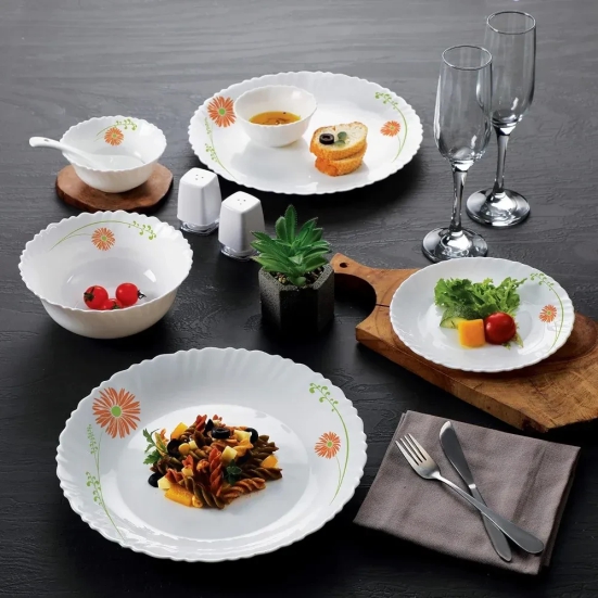 Cello Opalware Dazzle Series Round Dinner Set | Set of 12 Pcs