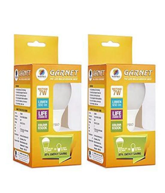 Wipro Garnet 7W LED Bulb 6500K (Cool Day Light) Pack of 2