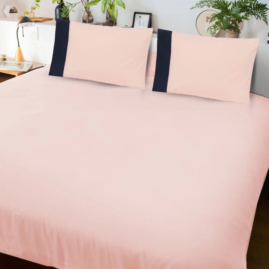 Solid Colour 100% Cotton, 270 TC King Bedsheet with 2 Colour Accent Pillow Covers Peach