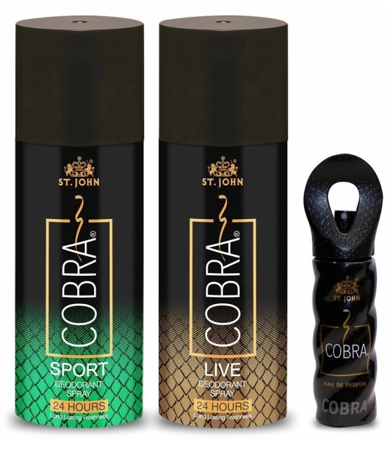 ST.JOHN Cobra Sport 150ml*2 & Cobra 15ml Deodorant Spray & Perfume for Men (315ml) Pack of 3