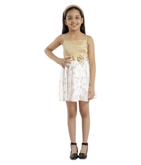 Kids Cave cotton dress for girls fit and flare belted with flower fabric-cotton print-gold butterfly (Color_white, Size_3 Years to 12 Years) - None