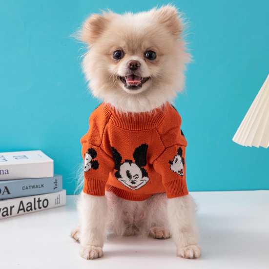 Dog Clothes| Mickey Printed Orange Sweater | Sizes and Colours Available| Claws N Paws-S