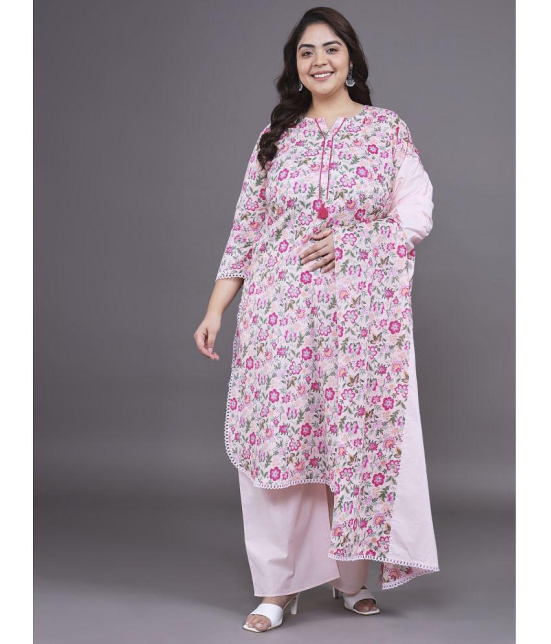 Tissu Cotton Printed Kurti With Palazzo Womens Stitched Salwar Suit - Pink ( Pack of 1 ) - None