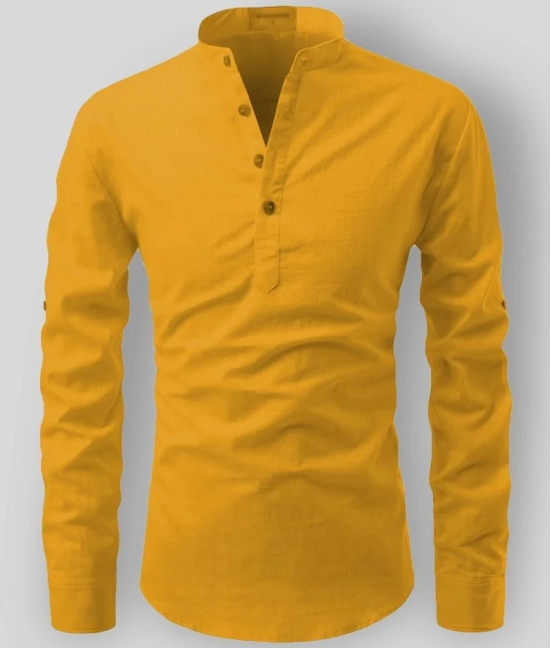 Life Roads - Yellow Cotton Mens Shirt Style Kurta ( Pack of 1 ) - None