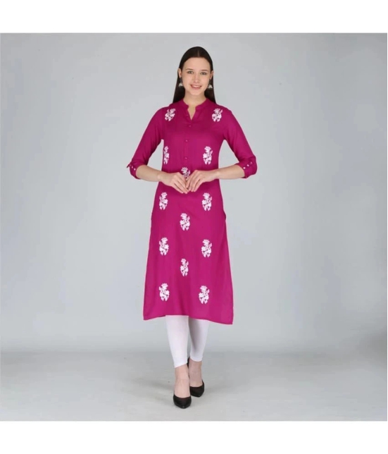 MAUKA - Pink Rayon Womens Straight Kurti ( Pack of 1 ) - None