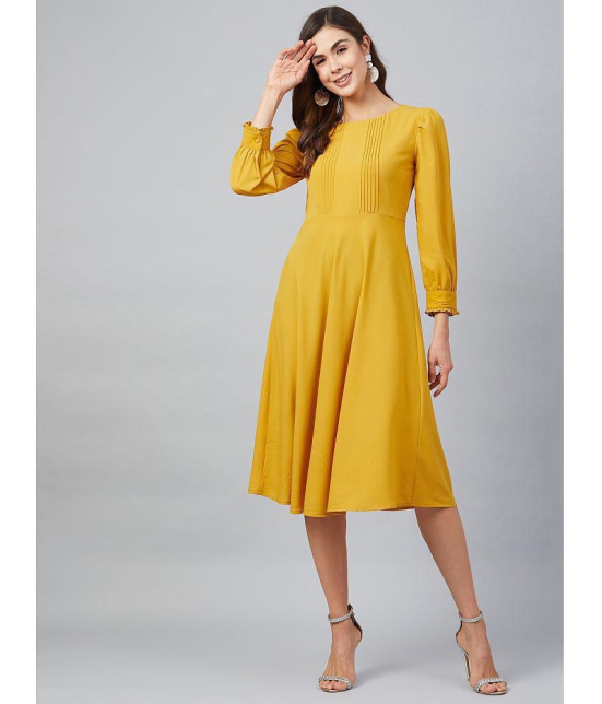 Rare Poly Georgette Yellow Fit And Flare Dress - Single - XL