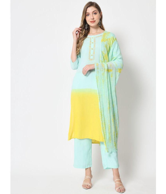 Kbz - Turquoise Straight Rayon Womens Stitched Salwar Suit ( Pack of 1 ) - None