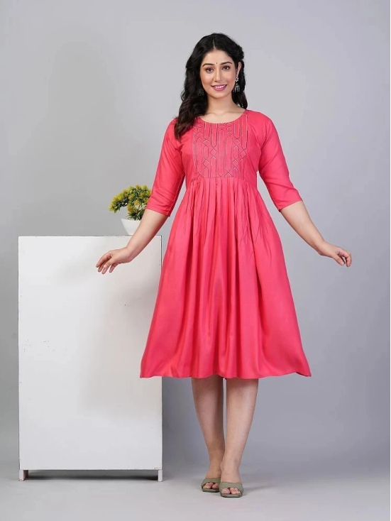 RIAANA Rayon Embroidered Anarkali Womens Kurti - Pink ( Pack of 1 ) - None