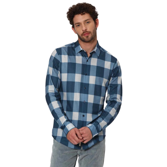 NAVY LARGE CHECK LIGHTWEIGHT SHIRT