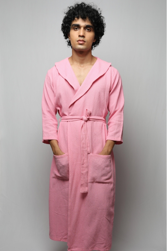 Cotton matte bathrobe with lining - full length-Off White / XL