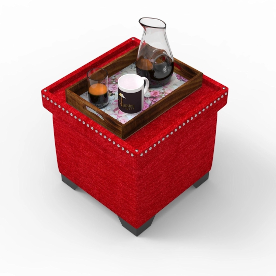 Eccentric Stool Cum End Table with Storage-Red